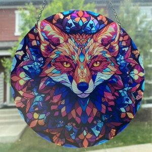Mosaic fox face 6 inch acrylic fox suncatcher